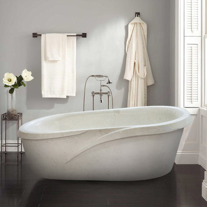 TCSC | Fossil White Limestone Sloped Bathtub Hand-carved from Solid Marble Block (W)40" (L)80" (H)24" Polished