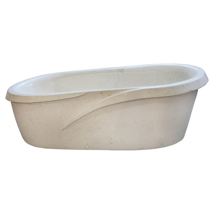 TCSC | Fossil White Limestone Sloped Bathtub Hand-carved from Solid Marble Block (W)40" (L)80" (H)24" Polished