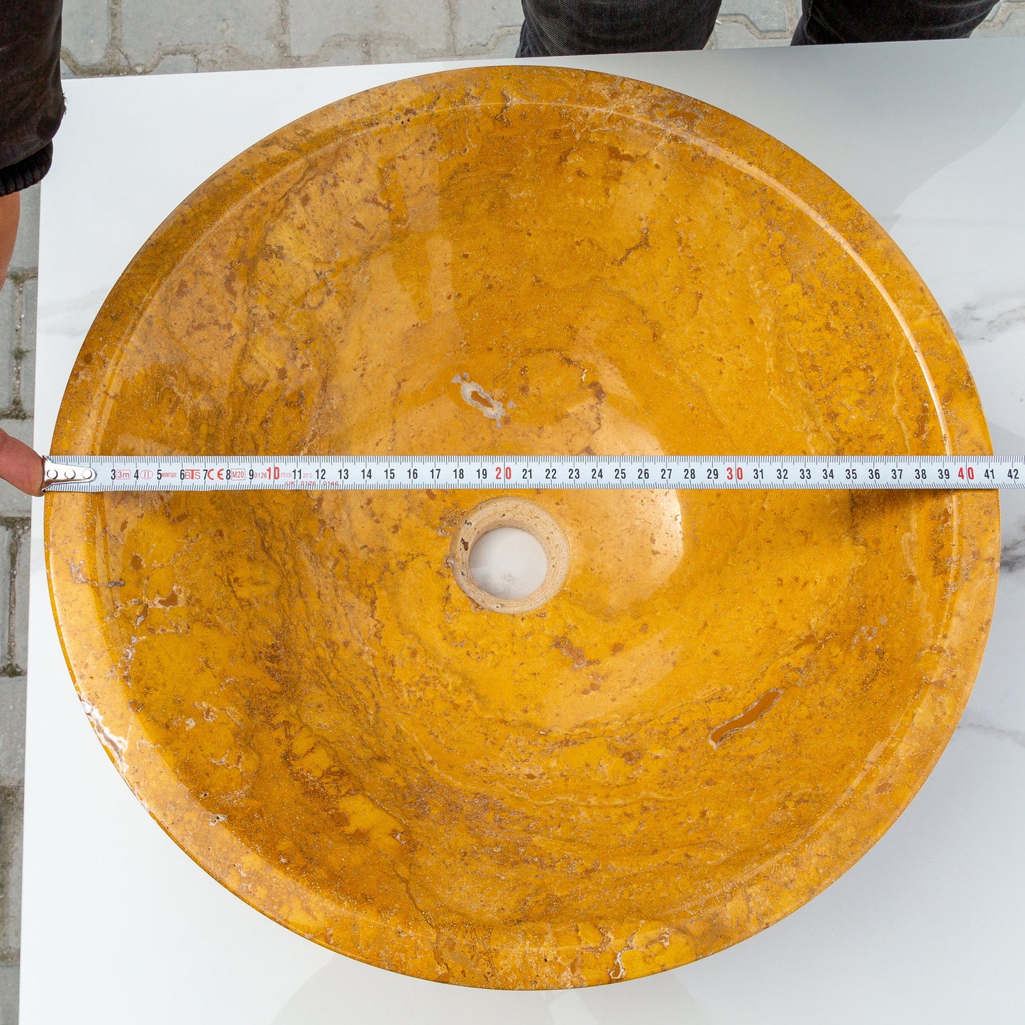 TCSC | Golden Sienna Travertine V-Shape Tapered Above Vanity Bathroom Sink Polished