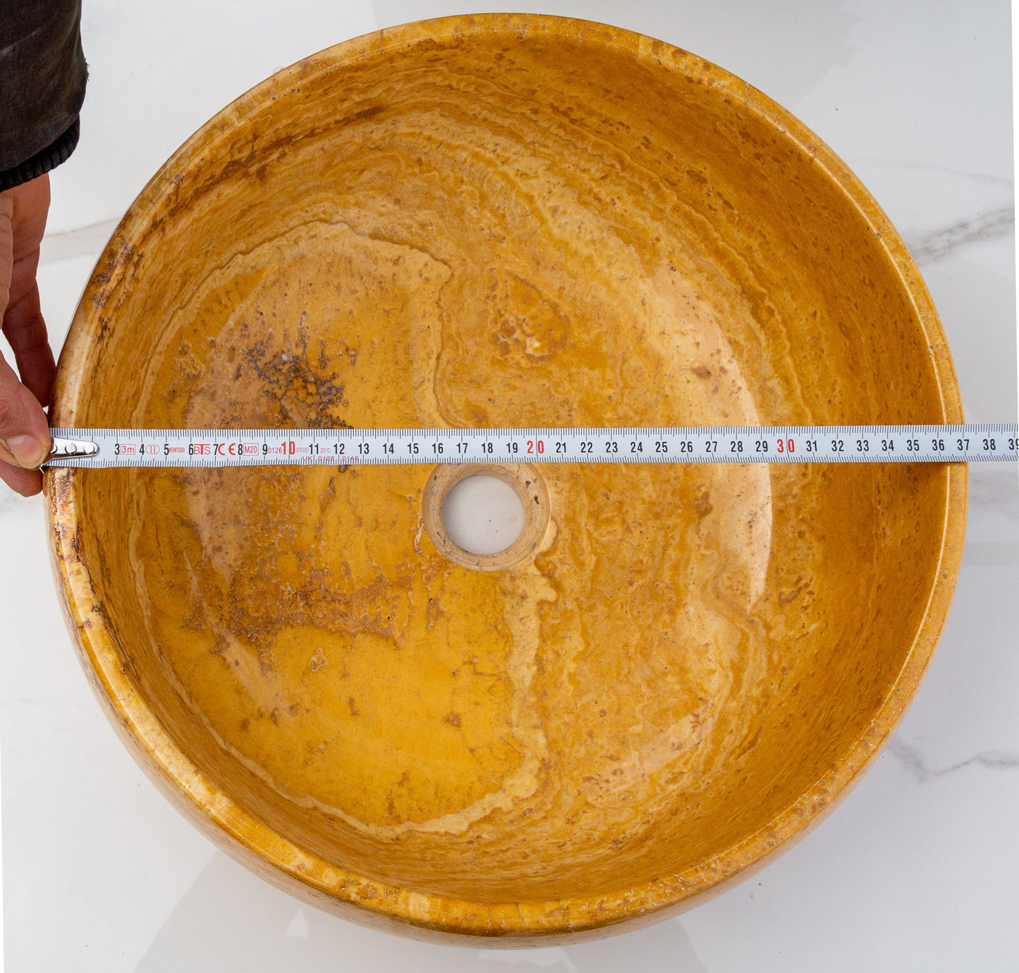 Golden Sienna Travertine Natural Stone Bathroom Above Vanity Vessel Sink