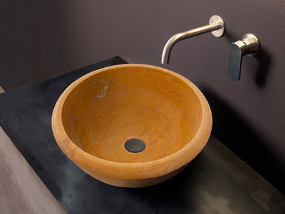 TCSC | Golden Sienna Natural Stone Travertine Drop-in or Above Vanity Bathroom Vessel Sink