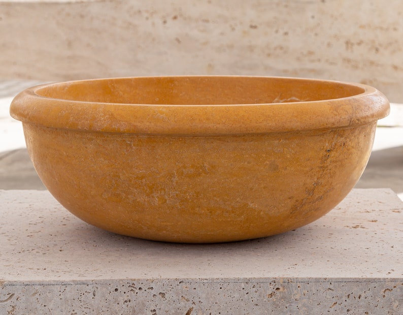 Golden Sienna Natural Stone Travertine Drop-in or Above Vanity Bathroom Vessel Sink