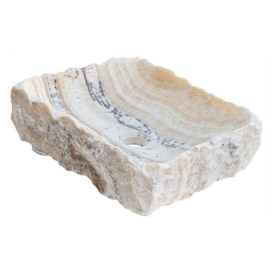 TCSC | Honey Onyx Rectangular Above Vanity Bathroom Sink Polished Interior Hand-chiseled Exterior