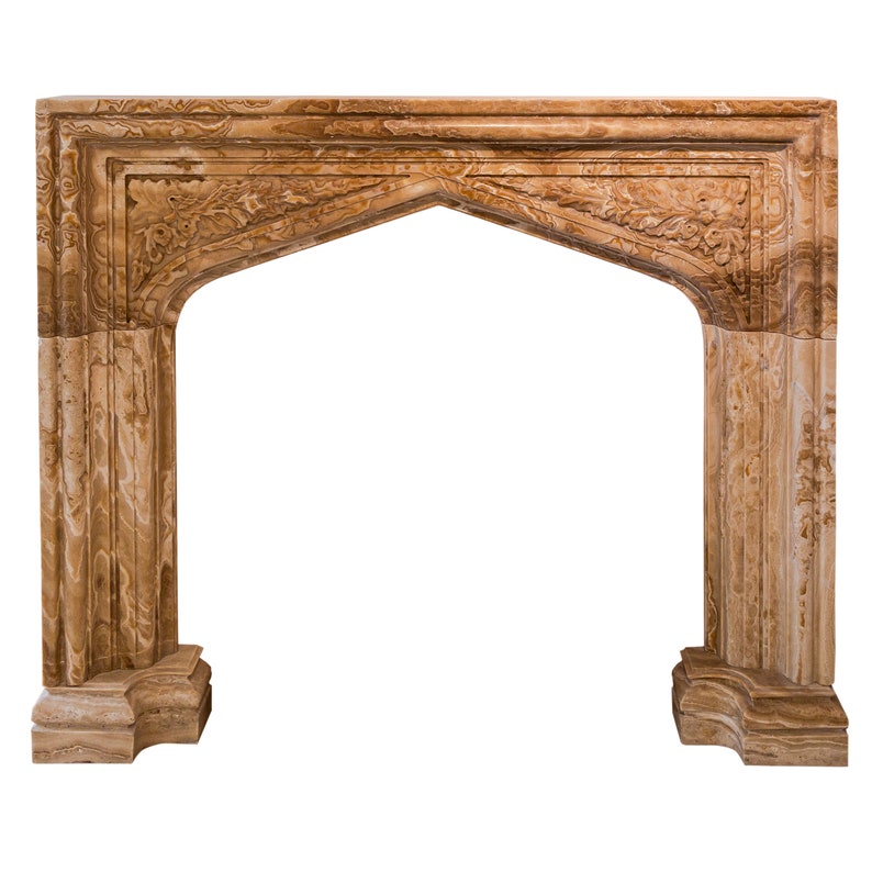 Honey Onyx Translucent Natural Stone French Villa Style Hand-carved Fireplace Surround (W)6" (L)57" (H)52"