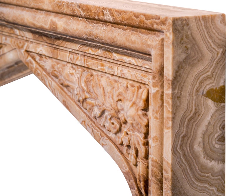 Honey Onyx Translucent Natural Stone French Villa Style Hand-carved Fireplace Surround (W)6" (L)57" (H)52"