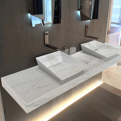 TCSC | Imperial White Marble Double Sink Above Vanity Wall-mount Bathroom Sink (W)21" (L)80" (H)8"