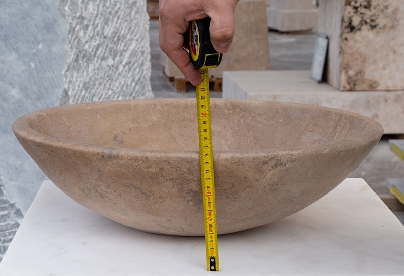 TCSC | Karina Walnut Travertine Natural Stone Oval Shape Above Vanity Bathroom Vessel Sink