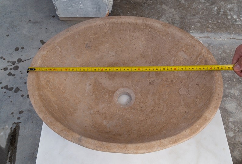 TCSC | Karina Walnut Travertine Natural Stone Oval Shape Above Vanity Bathroom Vessel Sink