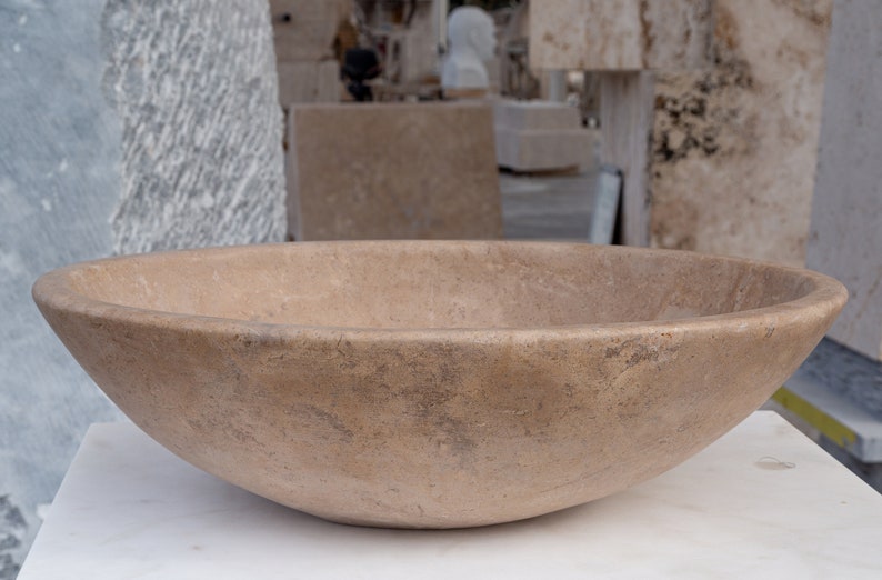 TCSC | Karina Walnut Travertine Natural Stone Oval Shape Above Vanity Bathroom Vessel Sink