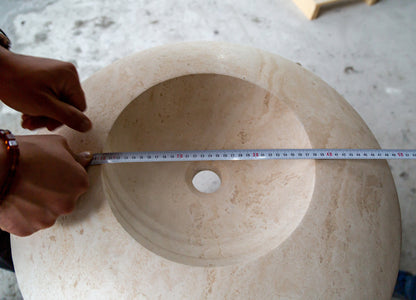 TCSC | Light Travertine Natural Stone UFO Shape Above Vanity Bathroom Sink Honed