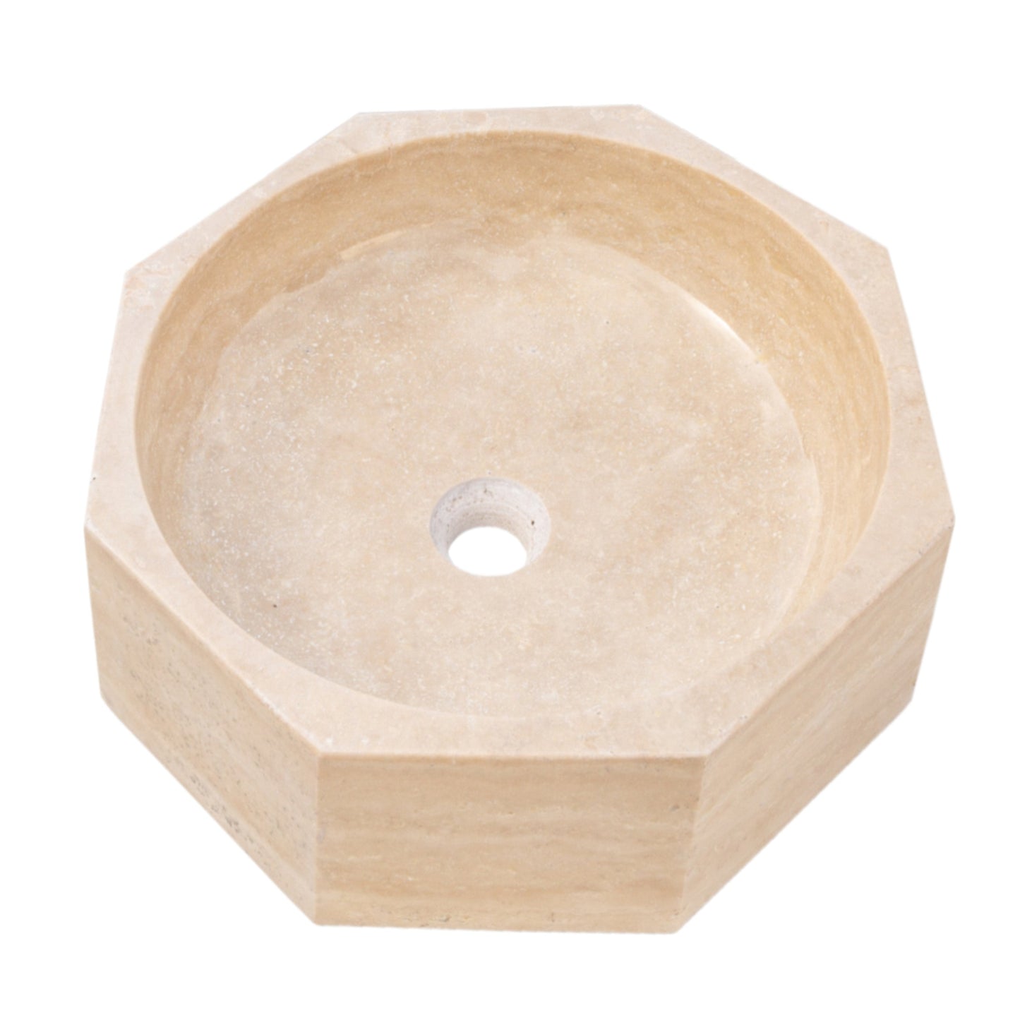 TCSC | Light Beige Travertine Octagon Above Vanity Bathroom Vessel Sink Polished