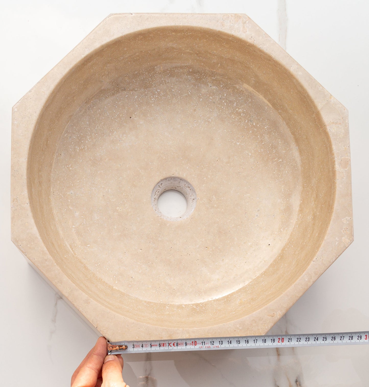 TCSC | Light Beige Travertine Octagon Above Vanity Bathroom Vessel Sink Polished