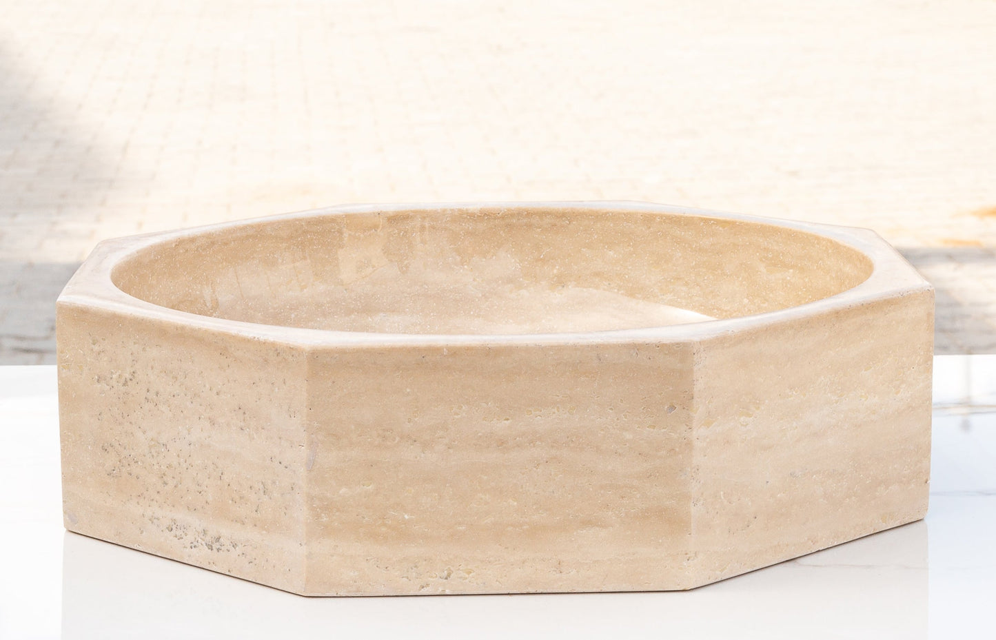 TCSC | Light Beige Travertine Octagon Above Vanity Bathroom Vessel Sink Polished