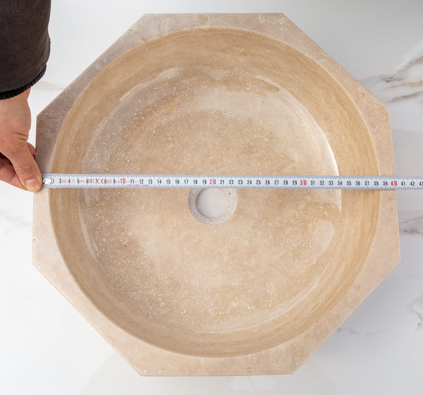 TCSC | Light Beige Travertine Octagon Above Vanity Bathroom Vessel Sink Polished