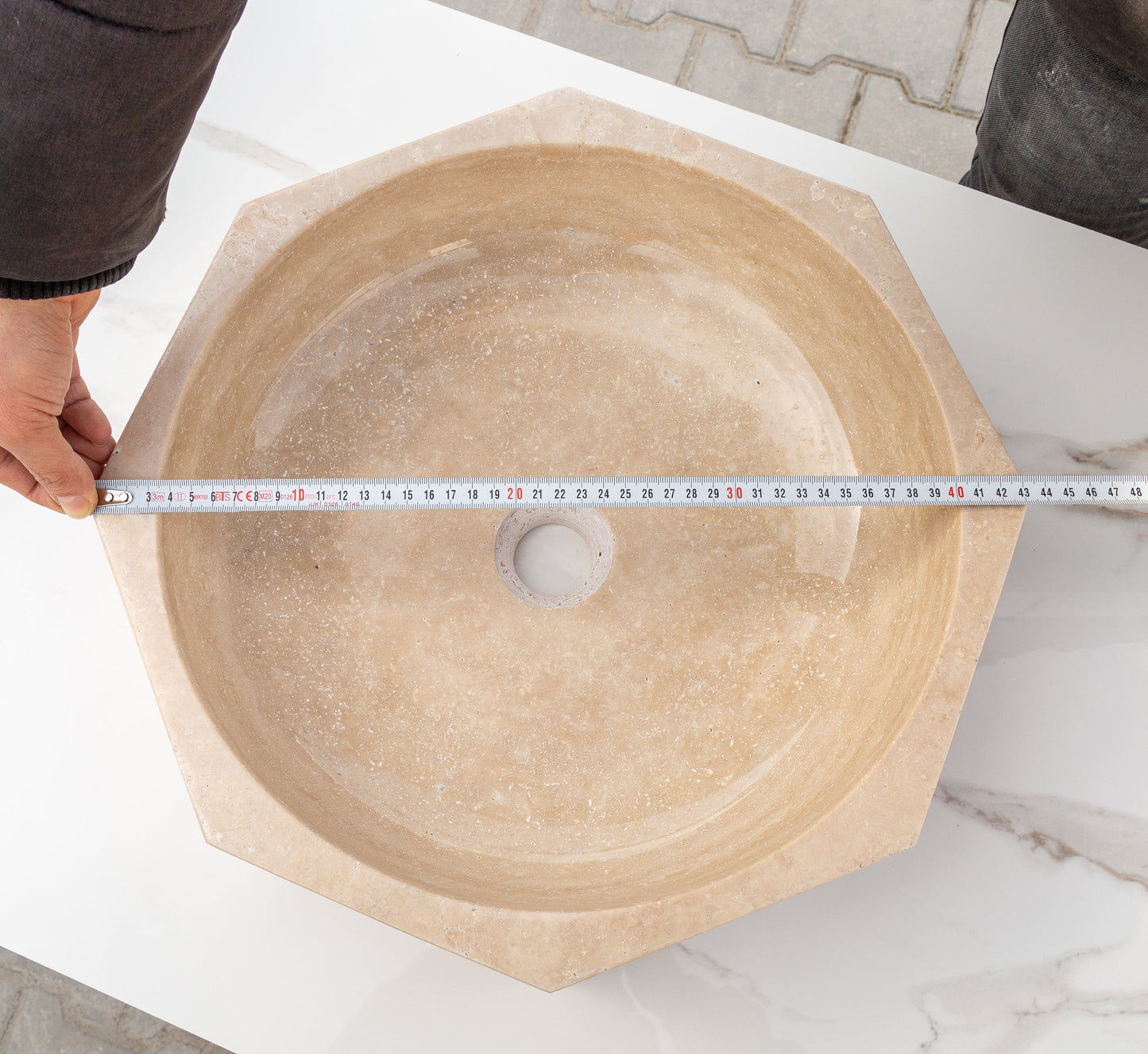 TCSC | Light Beige Travertine Octagon Above Vanity Bathroom Vessel Sink Polished