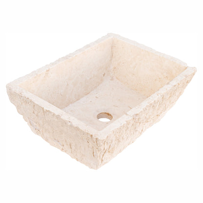 TCSC | Troia Light Rustic Travertine Rectangular Above Vanity Bathroom Sink Hand Chiseled Exterior