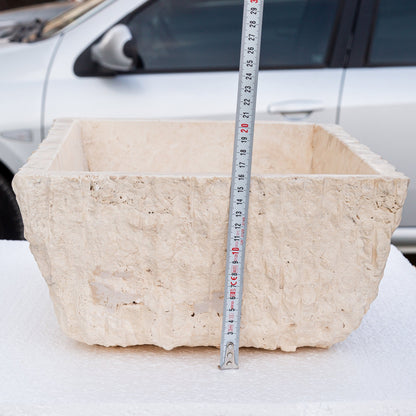 TCSC | Troia Light Rustic Travertine Rectangular Above Vanity Bathroom Sink Hand Chiseled Exterior