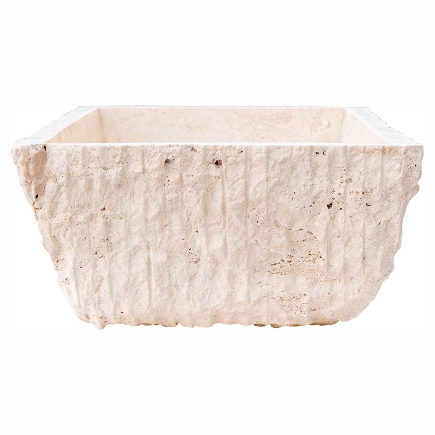 Troia Light Rustic Travertine Rectangular Above Vanity Bathroom Sink Hand Chiseled Exterior