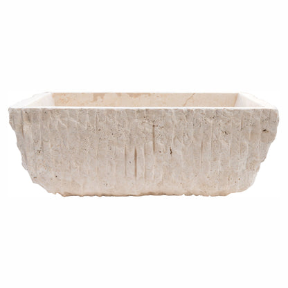 TCSC | Troia Light Rustic Travertine Rectangular Above Vanity Bathroom Sink Hand Chiseled Exterior