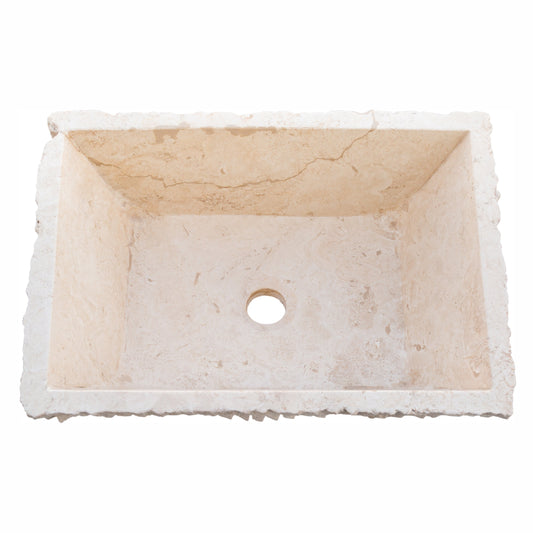 TCSC | Troia Light Rustic Travertine Rectangular Above Vanity Bathroom Sink Hand Chiseled Exterior