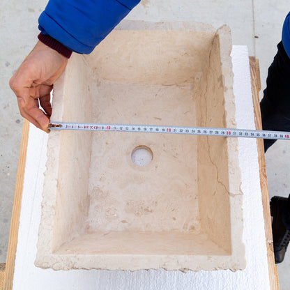 TCSC | Troia Light Rustic Travertine Rectangular Above Vanity Bathroom Sink Hand Chiseled Exterior