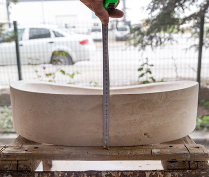 TCSC | Light Travertine Natural Stone Designer Above Vanity Bathroom Vessel Sink Honed