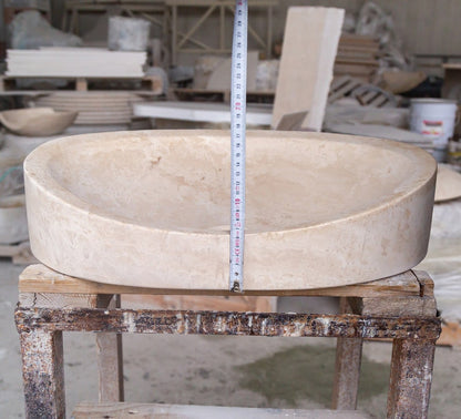 TCSC | Light Travertine Natural Stone Designer Above Vanity Bathroom Vessel Sink Honed