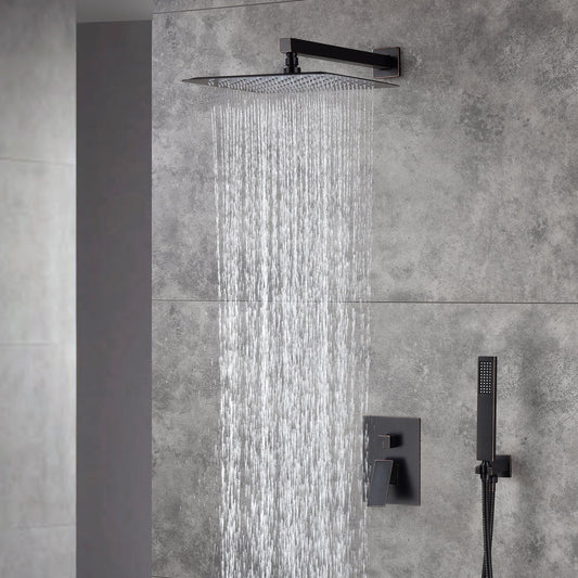 12-Inch Wall-Mounted Rainfall Shower Faucet System in Oil Rubbed Bronze - Options for LED or Non-LED Light, Includes Hand Shower