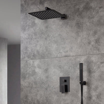 12-Inch Wall-Mounted Rainfall Shower Faucet System in Oil Rubbed Bronze - Options for LED or Non-LED Light, Includes Hand Shower