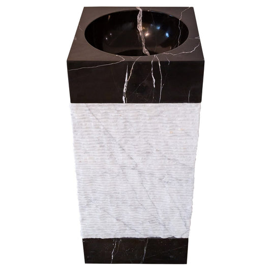 TCSC | Natural Stone 3 piece Marble Pedestal Stand-alone Sink Toros Black-Carrara White