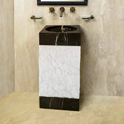 TCSC | Natural Stone 3 piece Marble Pedestal Stand-alone Sink Toros Black-Carrara White