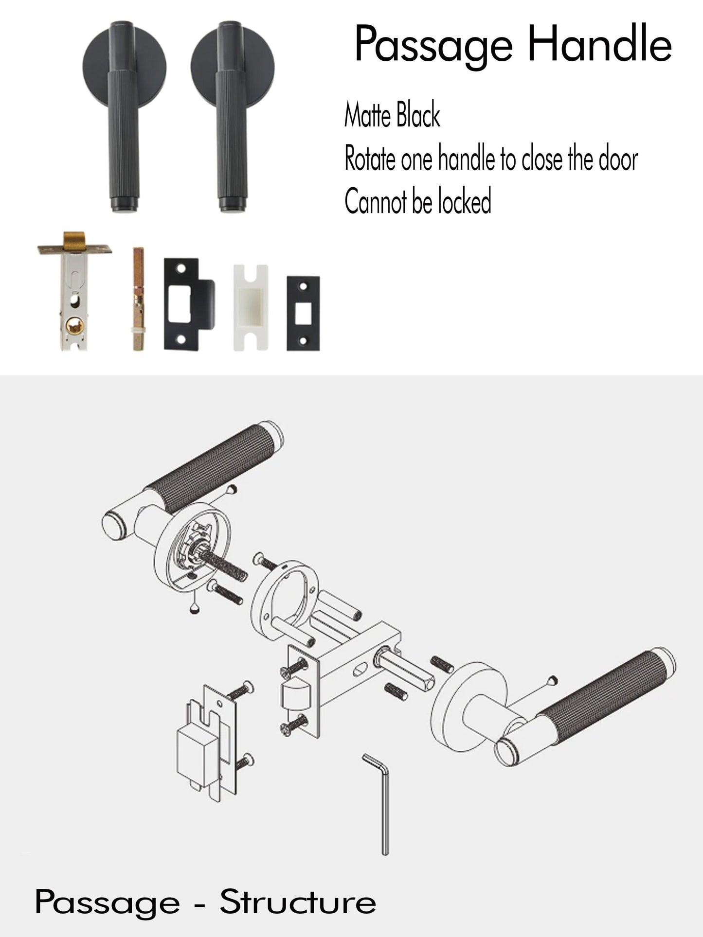 Striped Matte Brass Interior Door Lever