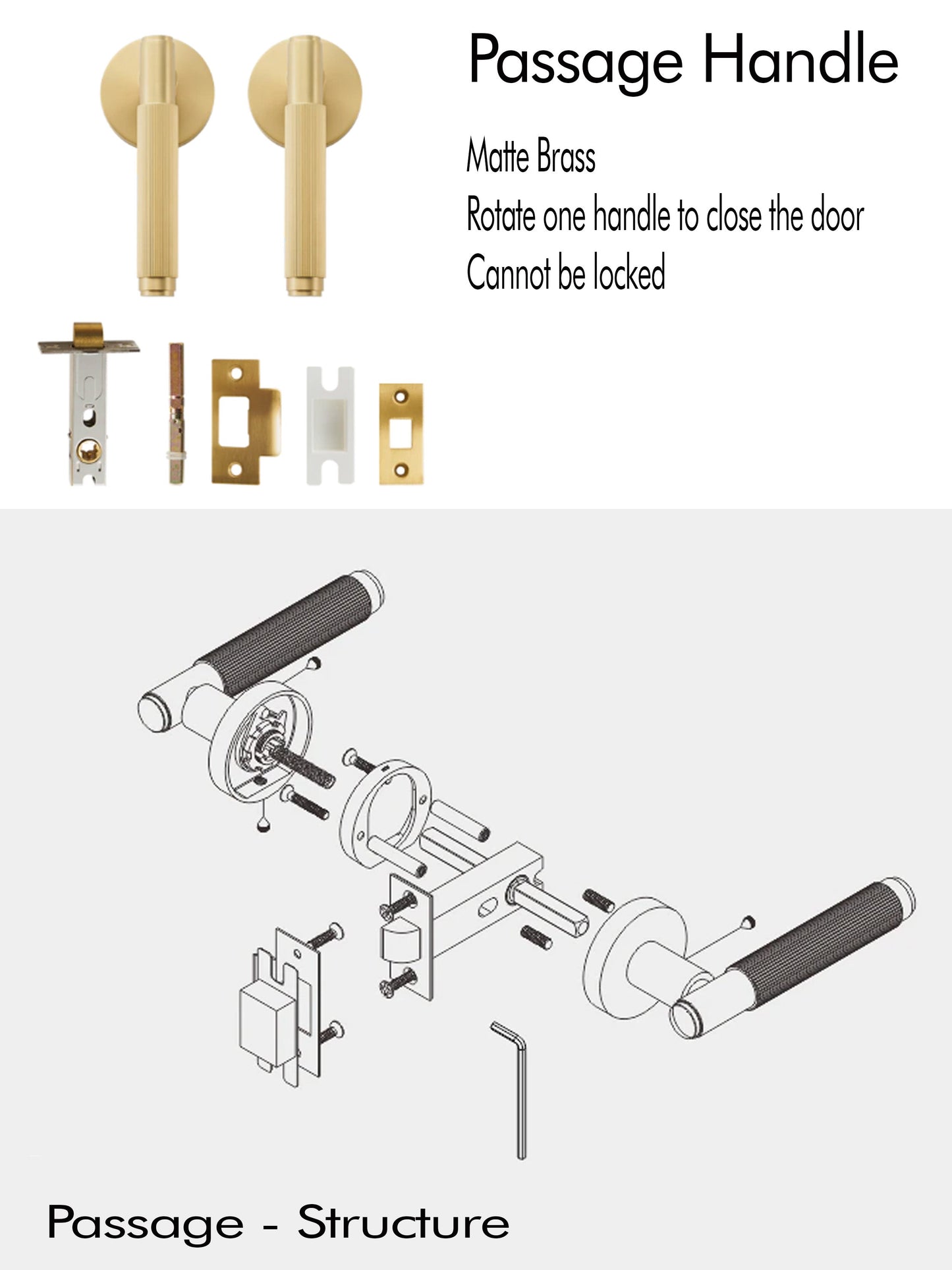 Striped Matte Brass Interior Door Lever