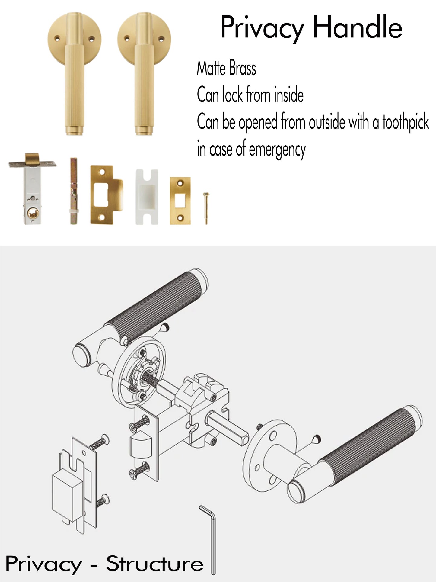 Striped Matte Brass Interior Door Lever