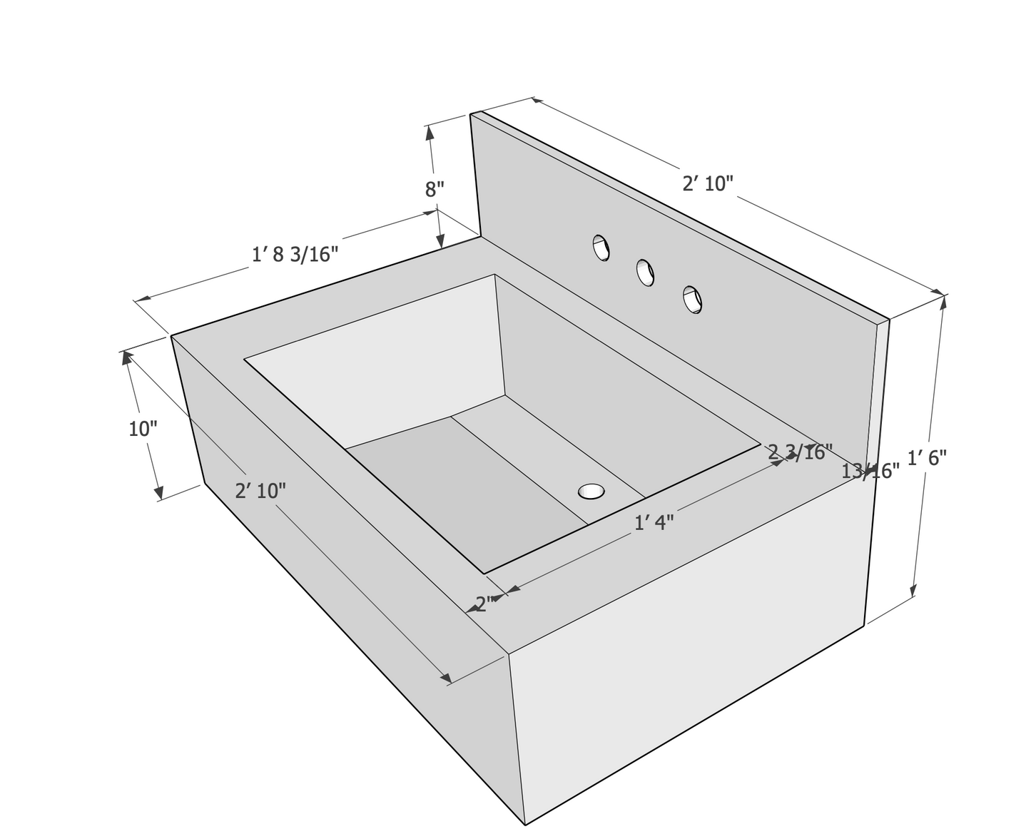 TCSC | Calacatta Viola Marble Rectangular Wall-mount Bathroom Sink with 8" Backsplash (W)21" (L)34" (H)10"