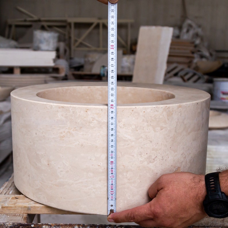 Natural Stone Light Beige Travertine Misaligned Designer Above Counter Bathroom Sink