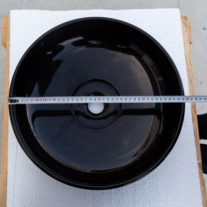 TCSC | Toros Black Marble Above Vanity Designer Bathroom Sink Middle Drain Cap (D)16" (H)6"