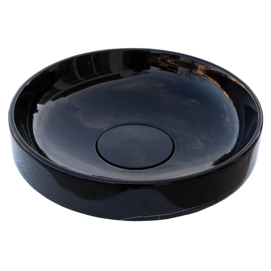 TCSC | Toros Black Marble Above Vanity Designer Bathroom Sink Middle Drain Cap (D)16" (H)6"