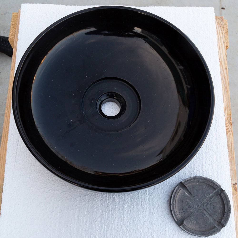 Toros Black Marble Above Vanity Designer Bathroom Sink Middle Drain Cap (D)16" (H)6"