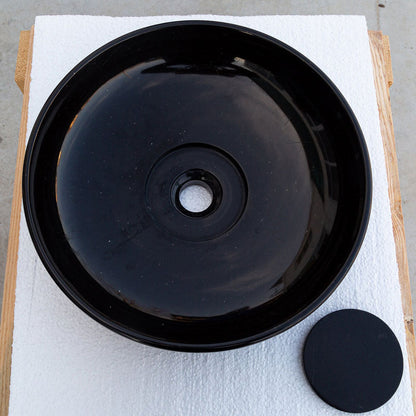 TCSC | Toros Black Marble Above Vanity Designer Bathroom Sink Middle Drain Cap (D)16" (H)6"