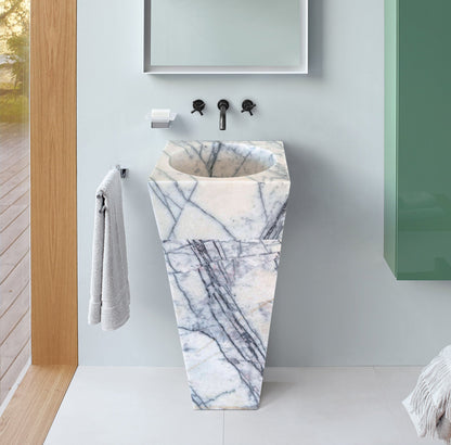 TCSC | Natural Stone New York White Marble Stand-alone Pedestal Cone Shaped Bathroom Sink