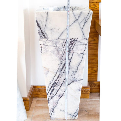 TCSC | Natural Stone New York White Marble Stand-alone Pedestal Cone Shaped Bathroom Sink