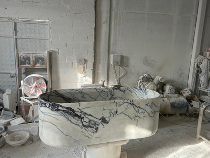 TCSC | New York Marble Bathtub Hand-carved from Solid Marble Block (W)32" (L)73" (H)24"