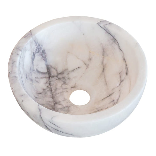 TCSC | New York White Marble Round Bathroom Above Vanity Sink Polished (D)12" (H)5"