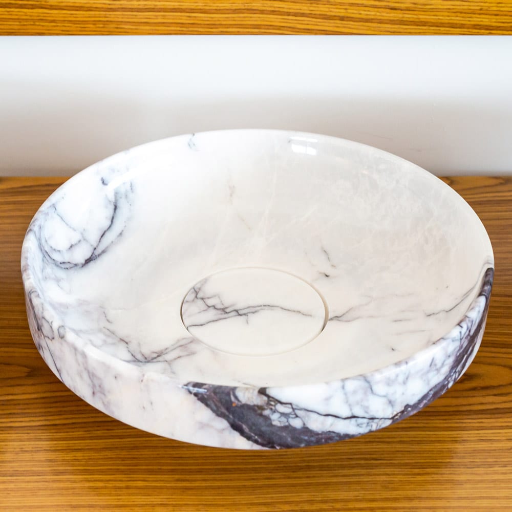 New York Marble Natural Stone Round Above Vanity Bathroom Sink Polished (D)15.5" (H)4.5"