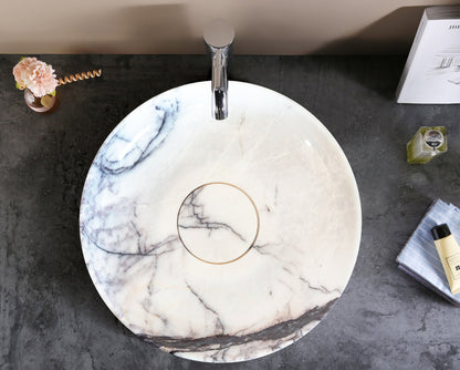 TCSC | New York Marble Natural Stone Round Above Vanity Bathroom Sink Polished (D)15.5" (H)4.5"