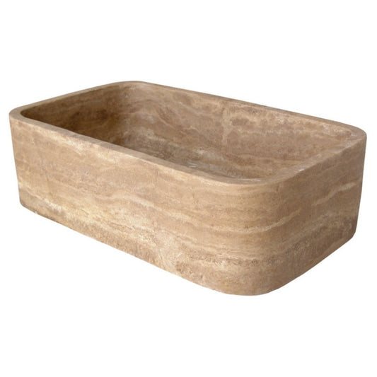 TCSC | Noce Brown Travertine Farmhouse Hand-carved Apron Kitchen Sink (W)18" (L)30" (H)10"