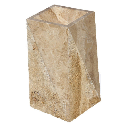 TCSC | Walnut Travertine Pedestal Stand-alone Rectangular Prism Sink Honed (W)14" (L)21.5" (H)33.5"