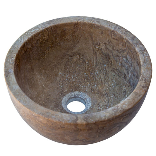 TCSC | Noce Brown Travertine Natural Stone Round Above Vanity Bathroom Sink (D)12.5" (H)6"