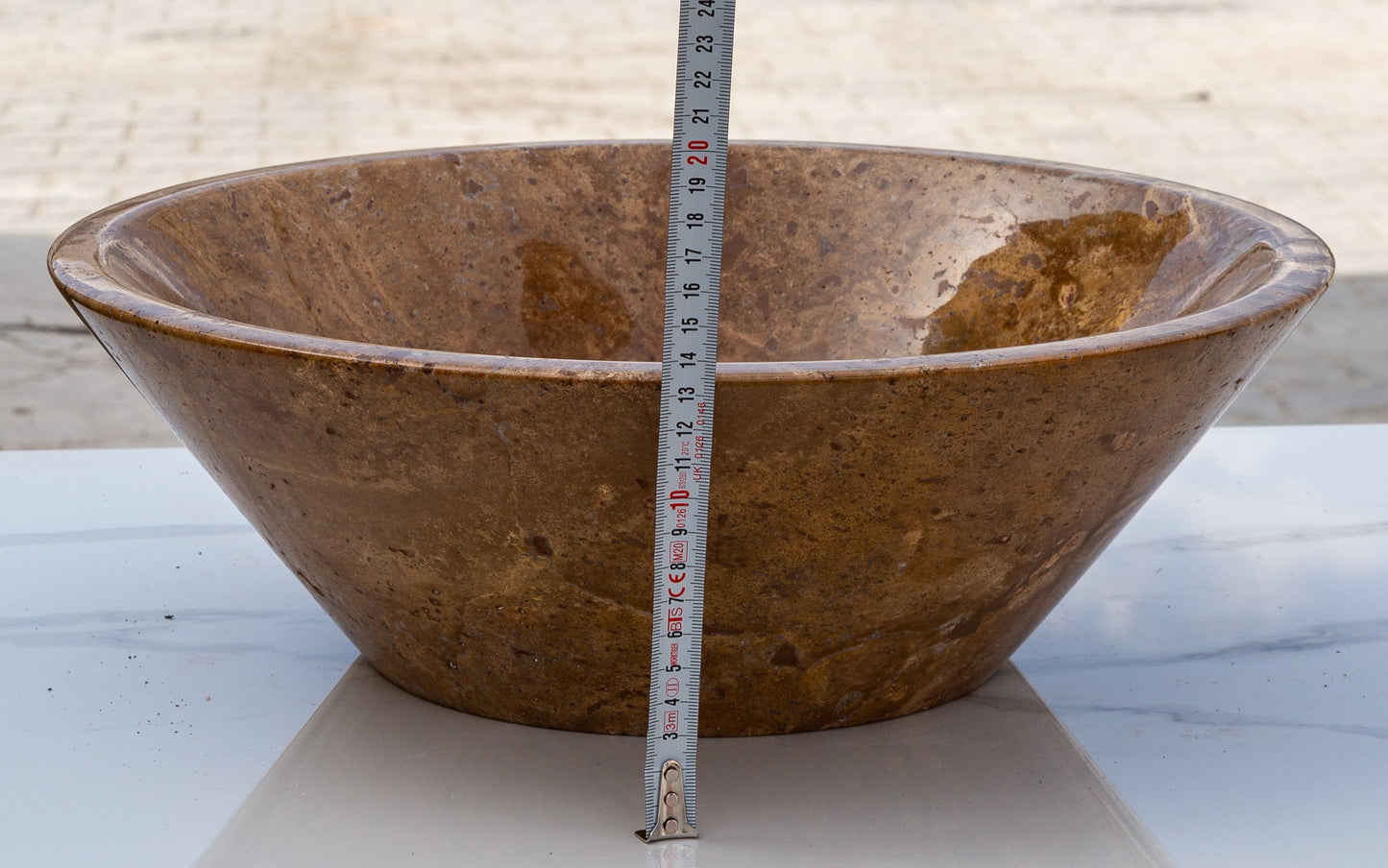 TCSC | Noce Brown Travertine Powder Room Above Vanity V-Shape Tapered Sink (D)16" (H)6"